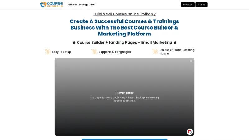 Homepage of CourseFunnels