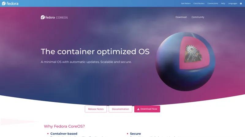 Homepage of Fedora CoreOS