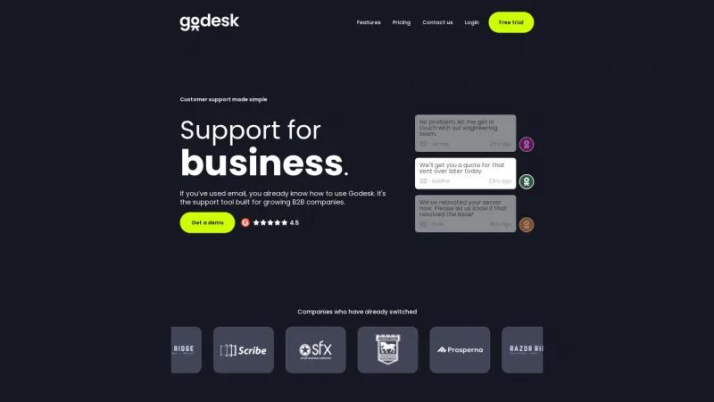 Homepage of GoDesk