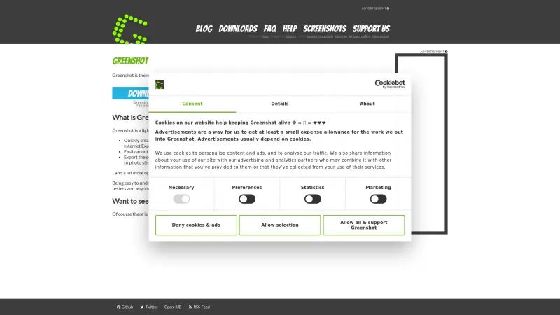 Homepage of Greenshot