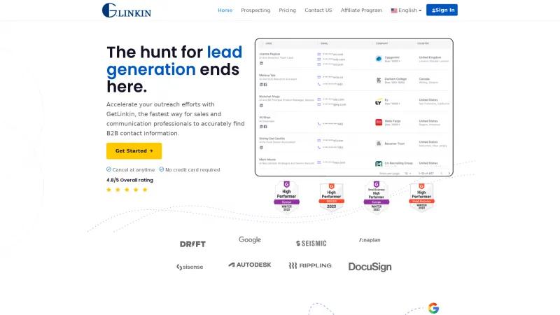 Homepage of GetLinkin