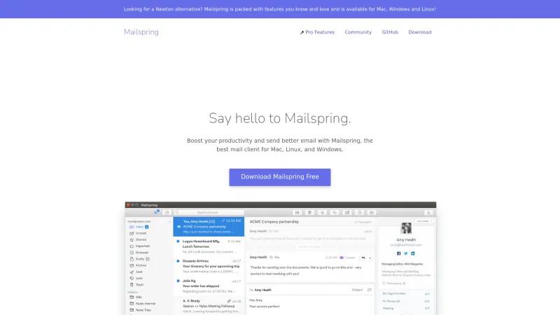 Homepage of Mailspring