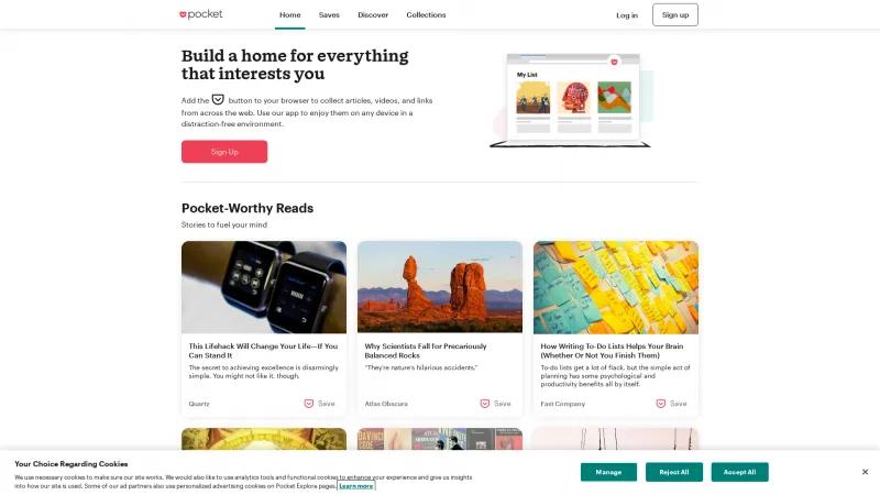 Homepage of Pocket