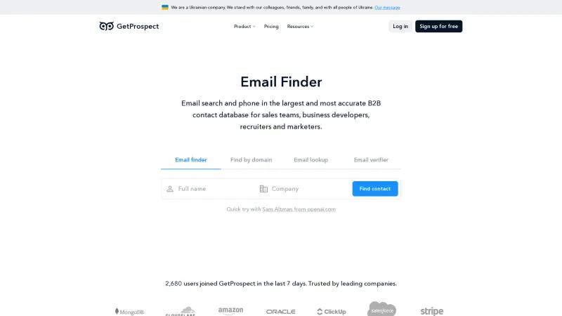 Homepage of GetProspect