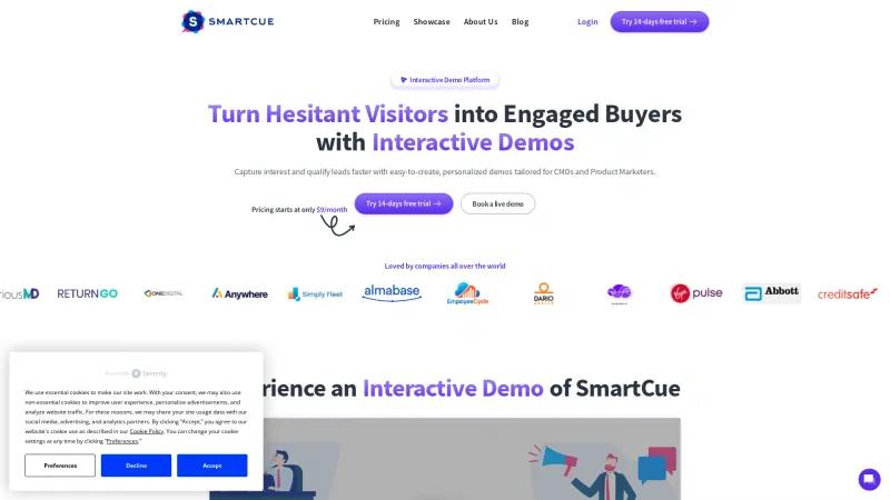 Homepage of SmartCue