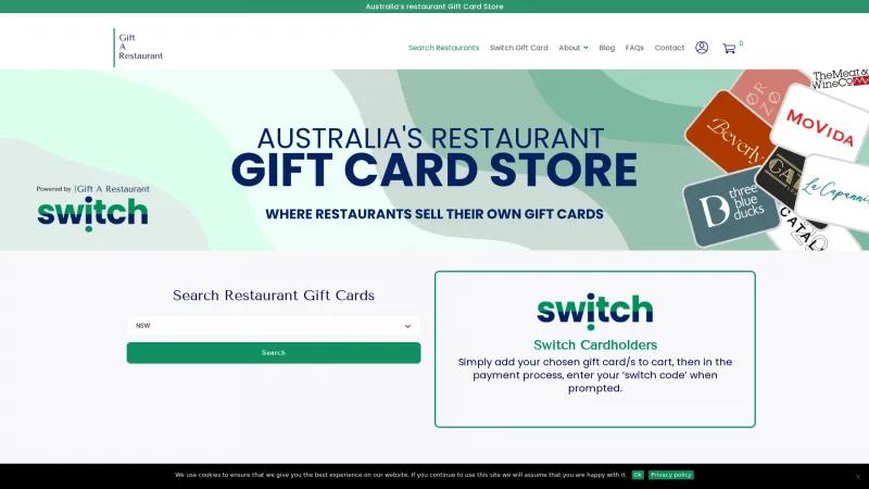 Homepage of Gift A Restaurant