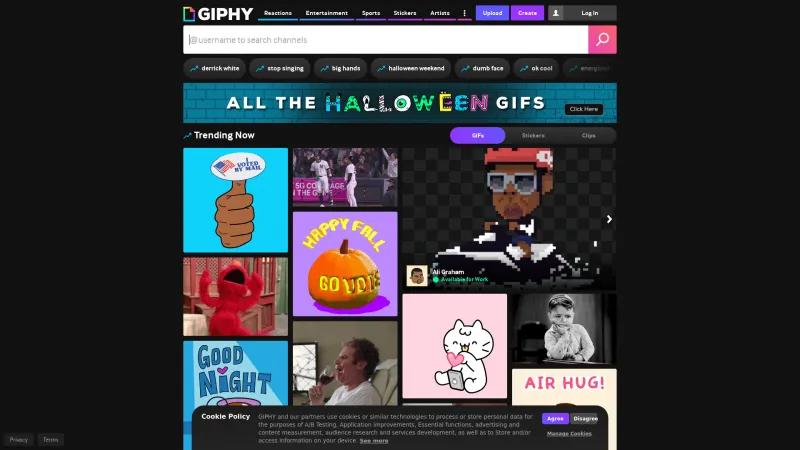 Homepage of GIPHY