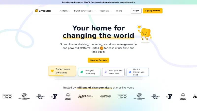 Homepage of Givebutter