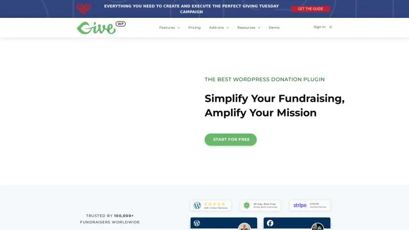 Homepage of GiveWP