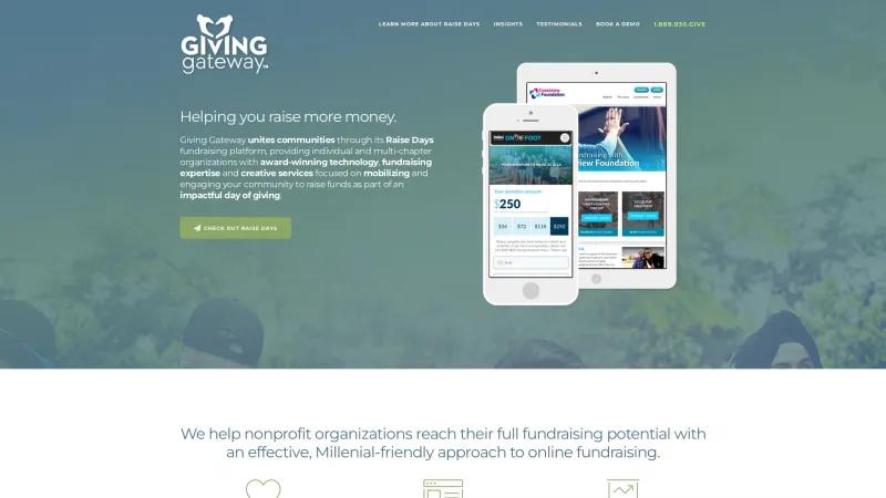 Homepage of GivingGateway Donation System