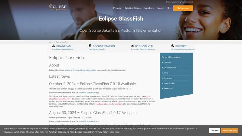 Homepage of Eclipse GlassFish