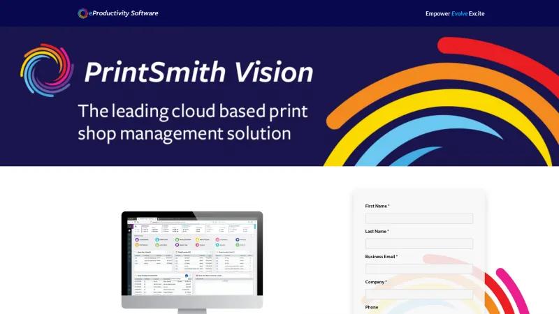 Homepage of PrintSmith Vision