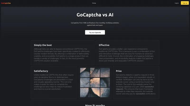 Homepage of GoCaptcha