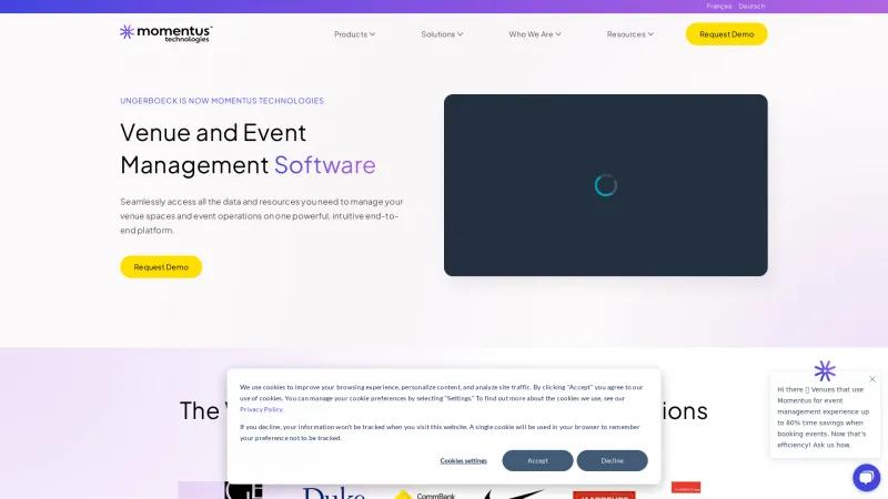 Homepage of Momentus Technologies