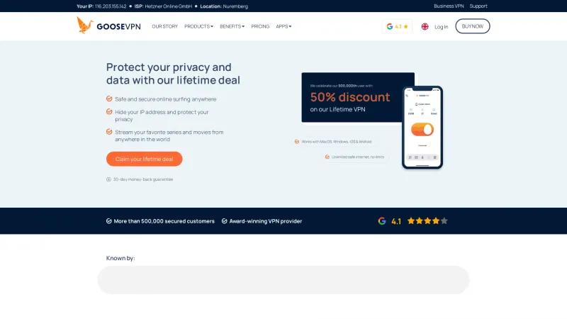 Homepage of GOOSE VPN