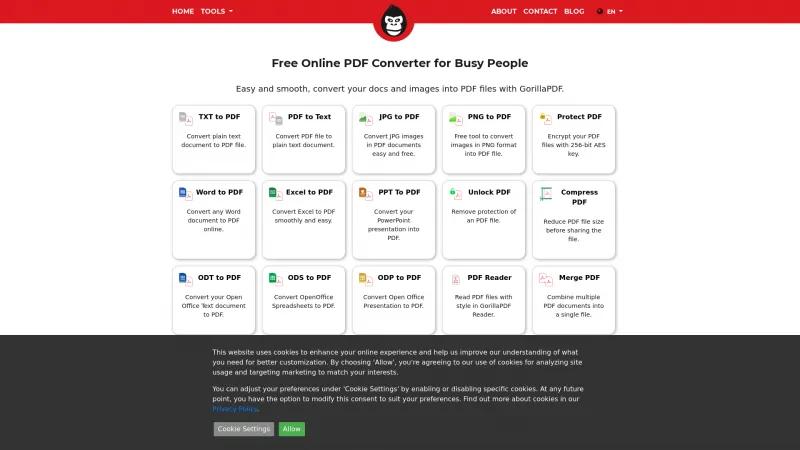 Homepage of GorillaPDF