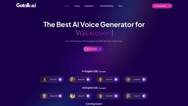 Homepage of Gotalk.ai