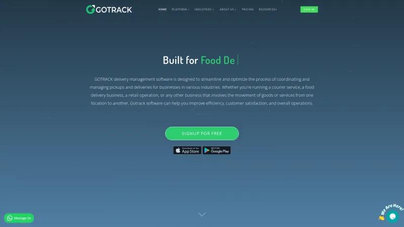 Homepage of GoTrackApp