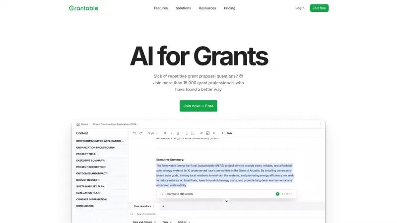 Homepage of Grantable