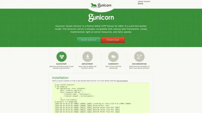 Homepage of Gunicorn