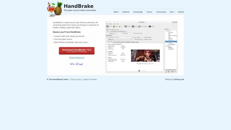 Homepage of HandBrake