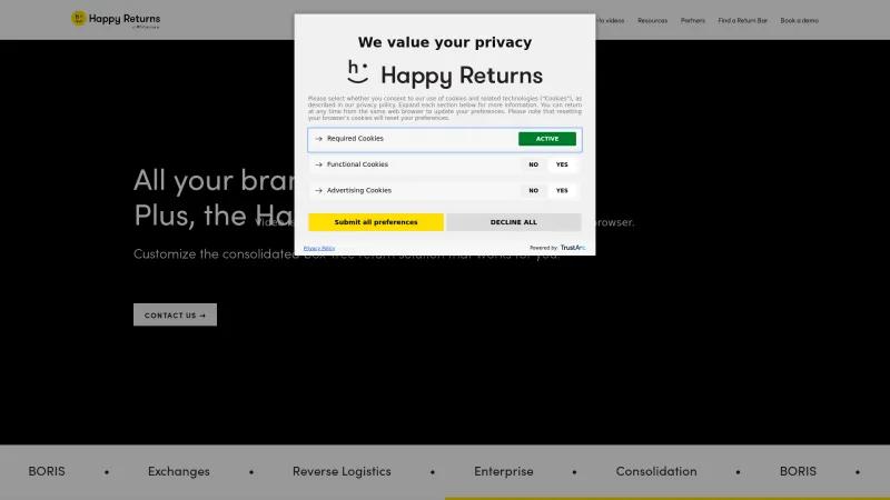 Homepage of Happy Returns