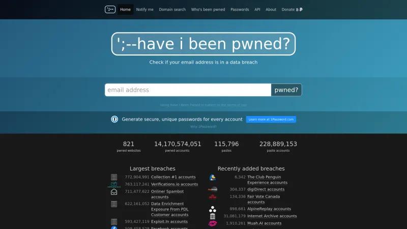 Homepage of Have I Been Pwned