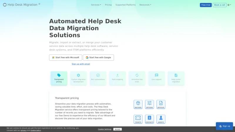 Homepage of Help Desk Migration