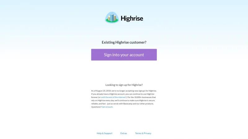 Homepage of Highrise