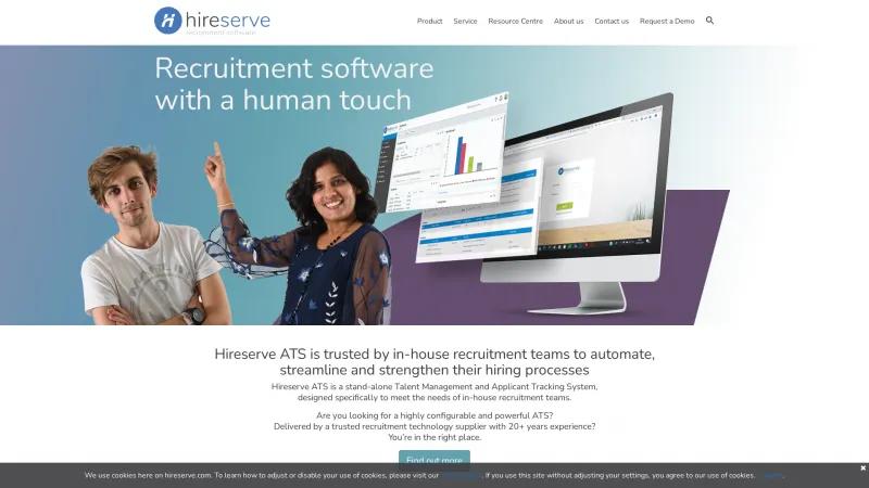 Homepage of Hireserve ATS