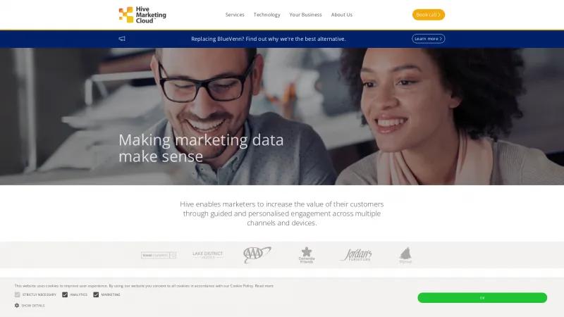 Homepage of Hive Marketing Cloud