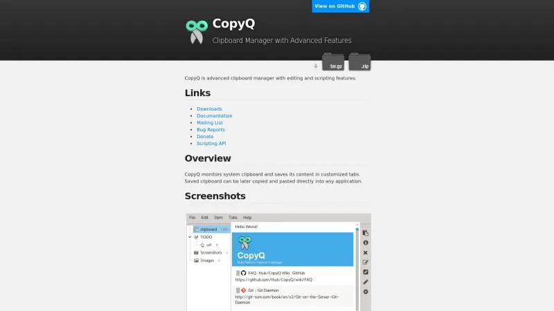 Homepage of CopyQ