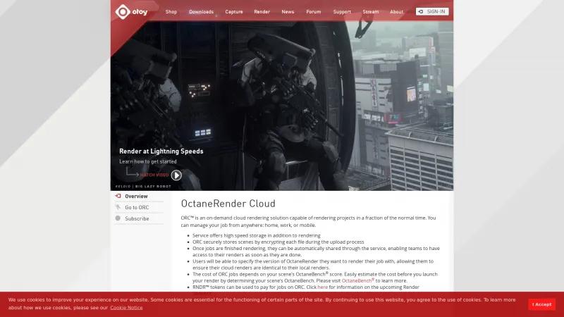 Homepage of OctaneRender Cloud (ORC)