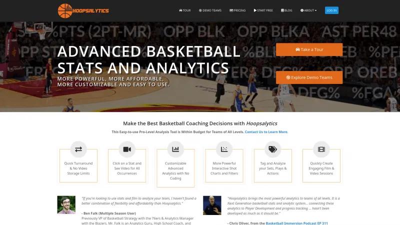 Homepage of Hoopsalytics