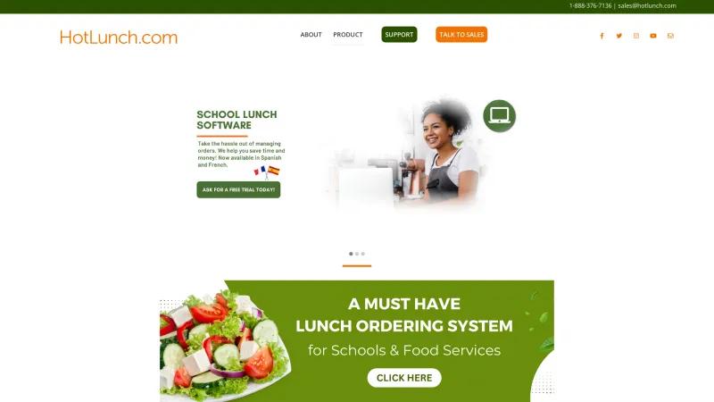 Homepage of HotLunch.com