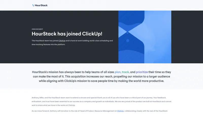 Homepage of HourStack