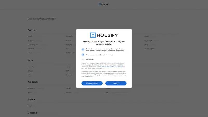 Homepage of Housify