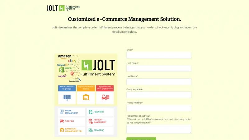 Homepage of Jolt Fulfillment System