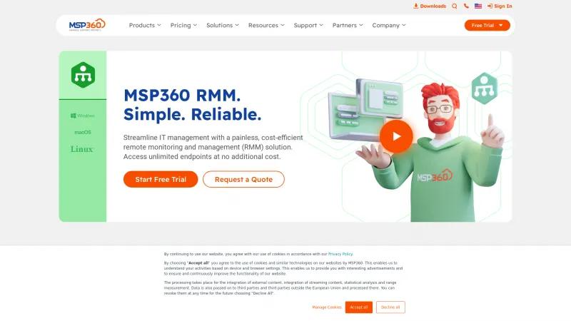 Homepage of MSP360 RMM