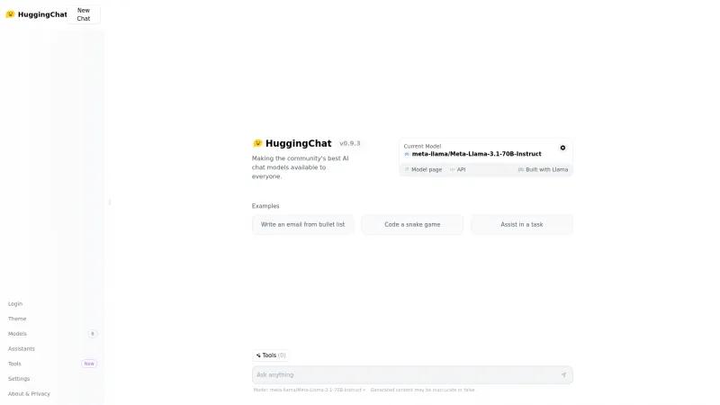 Homepage of HuggingChat