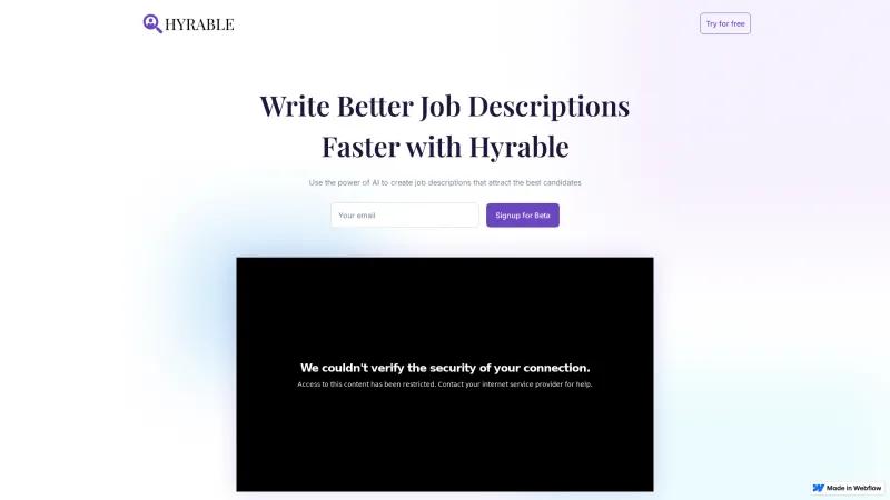 Homepage of Hyrable