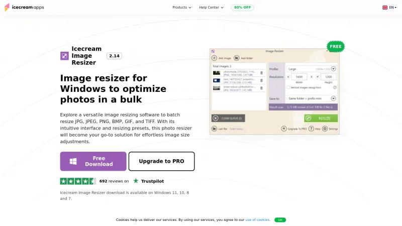 Homepage of Icecream Image Resizer