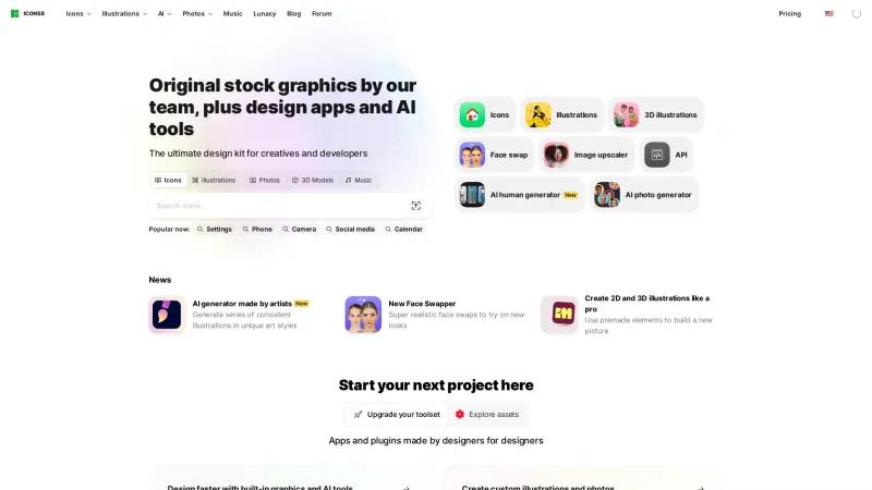 Icons8: Your Essential Design Toolkit for Graphics, Music, and AI Tools Homepage of Face Swapper