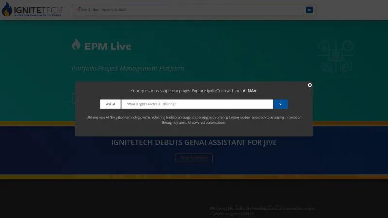 Homepage of EPM Live