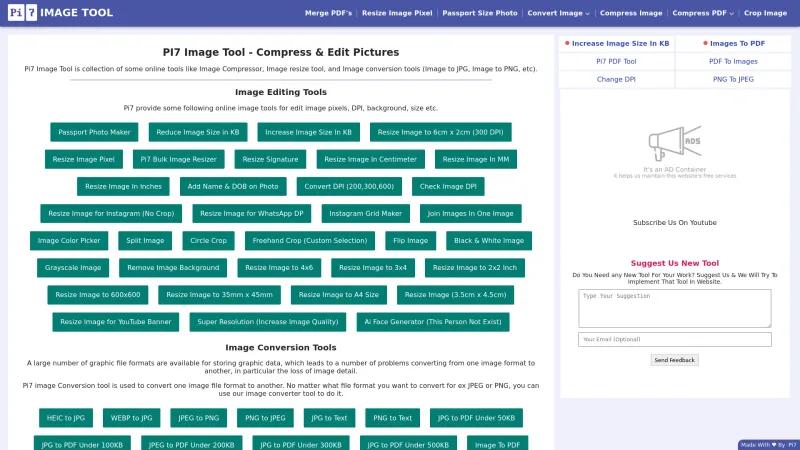 Homepage of Pi7 Image Tool