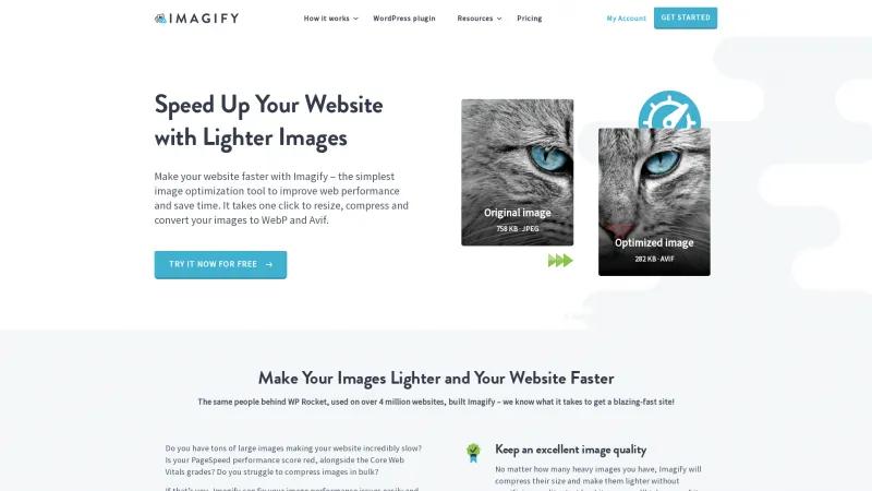 Homepage of Imagify