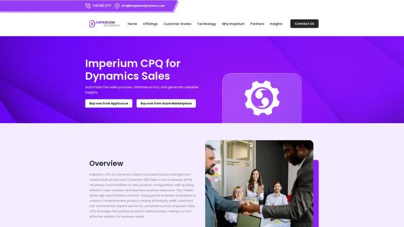 Homepage of Imperium Dynamics Sales CPQ