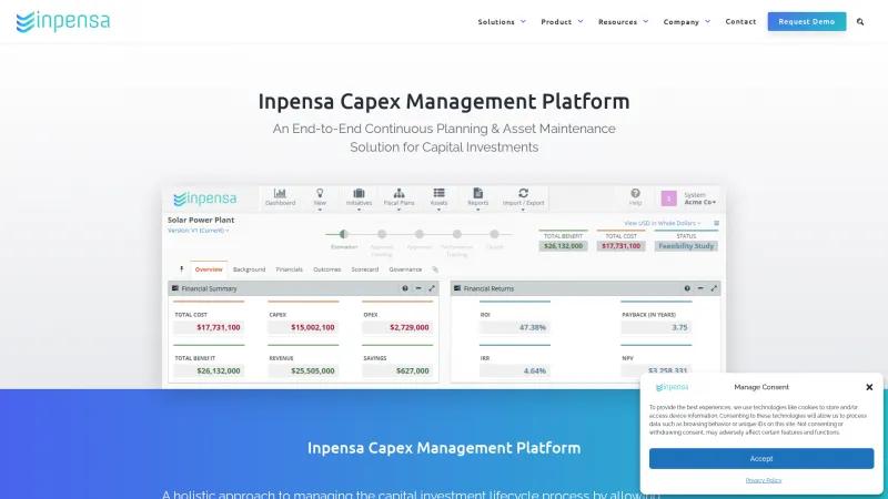 Homepage of Inpensa