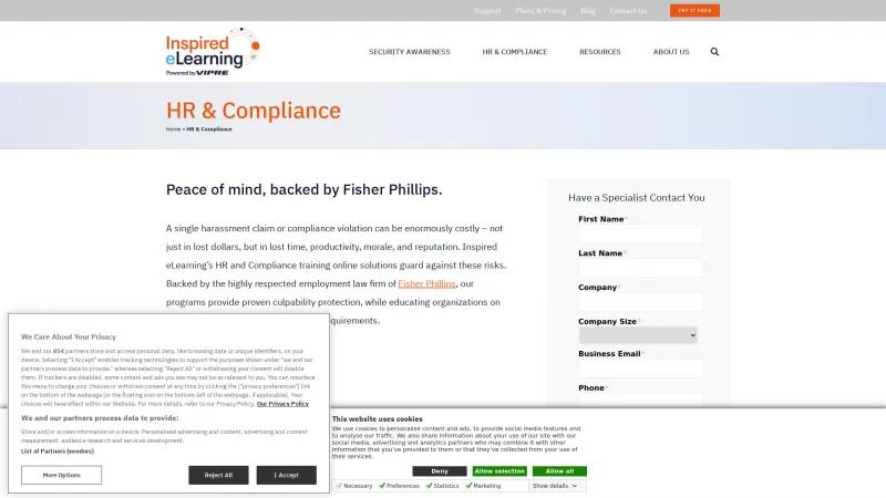 Homepage of Inspired eLearning HR & Compliance