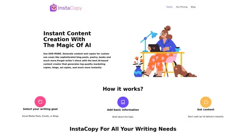 Homepage of InstaCopy